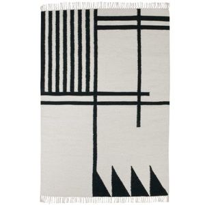 designer Ferm Living Kelim Black Lines Rug Made in India Large